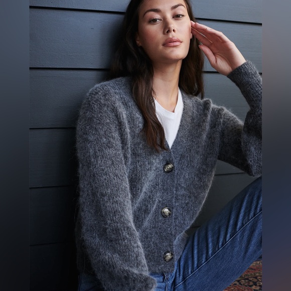 NWT! Quince | Baby Alpaca-Wool Cropped Cardigan | Charcoal | XL - Picture 1 of 6